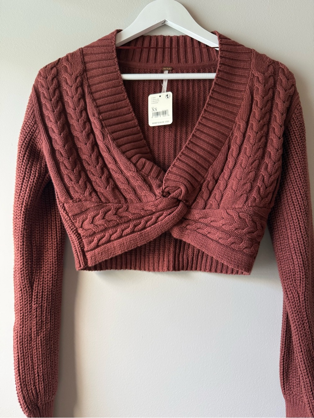 Free People NWT Cable Knit Wrap Sweater Cherry Cola XS